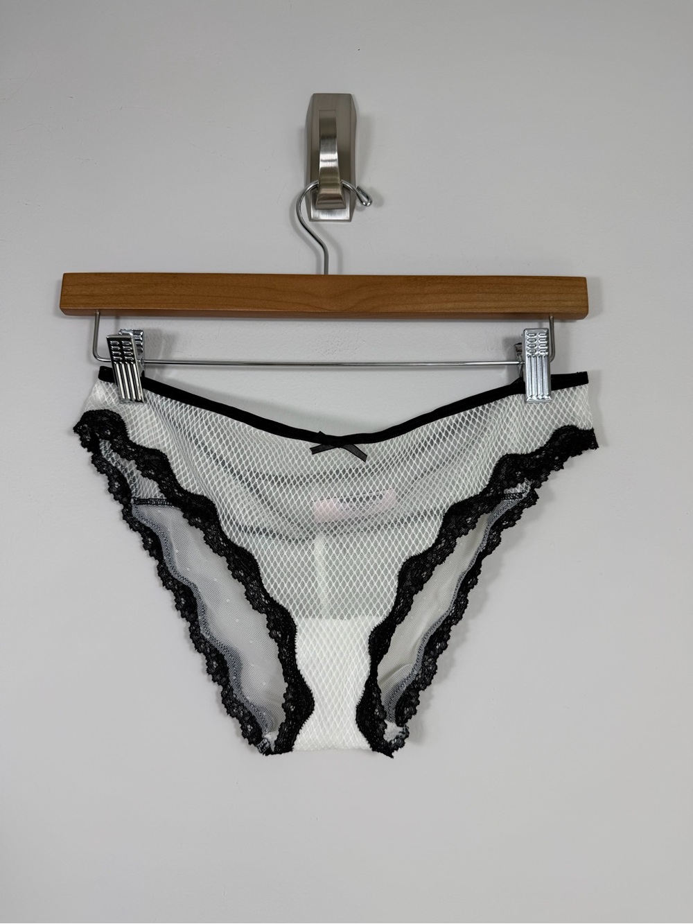 Victoria’s Secret Black White Mesh Lace Cheekini Panty Large Cutout Bow